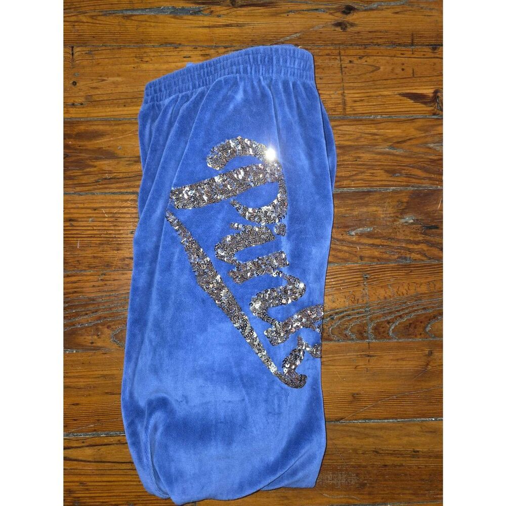Vintage Y2K Victoria's Secret PINK Blue Velour Sequin Bling Pants